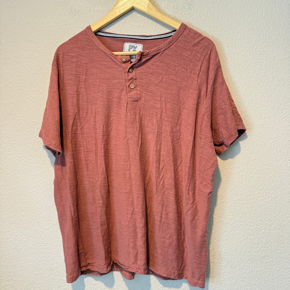 PX Clothing Mens Large Dusty Rose Slub Cotton Short Sleeve Henley Shirt